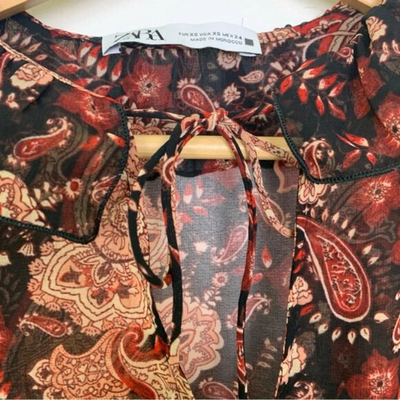 Zara Printed Ruffled Bodysuit Multicolor Sz XS - Picture 9 of 13